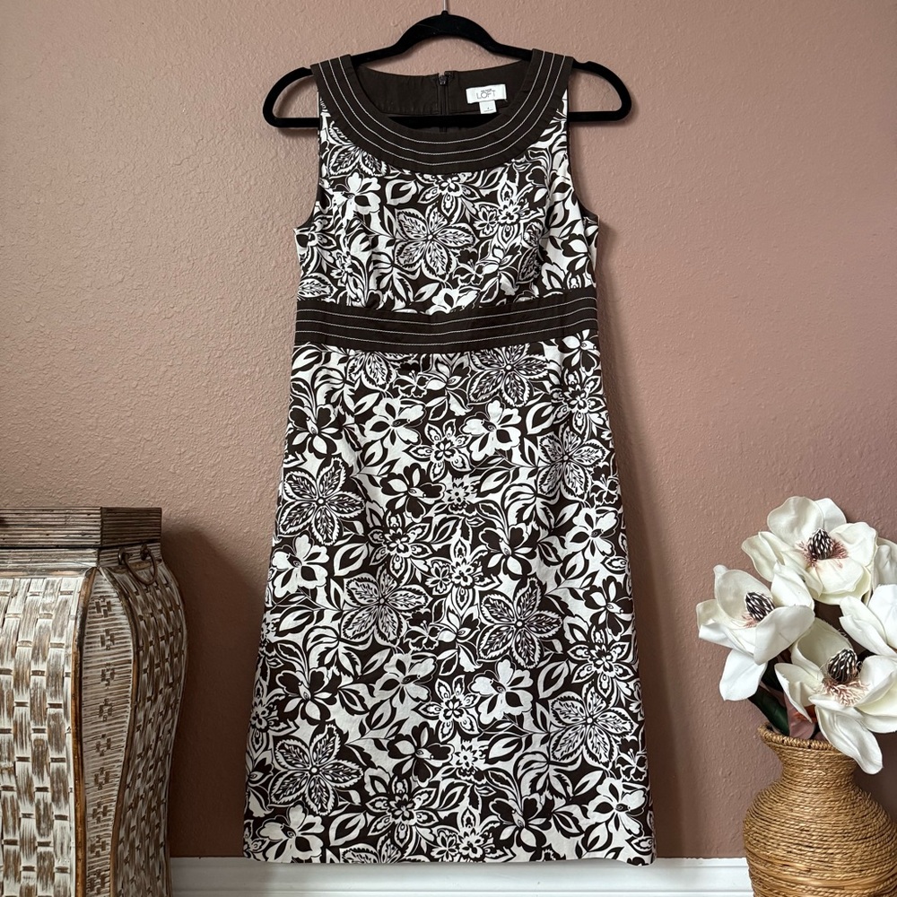 LOFT Monochrome Floral Sleeveless Midi Dress